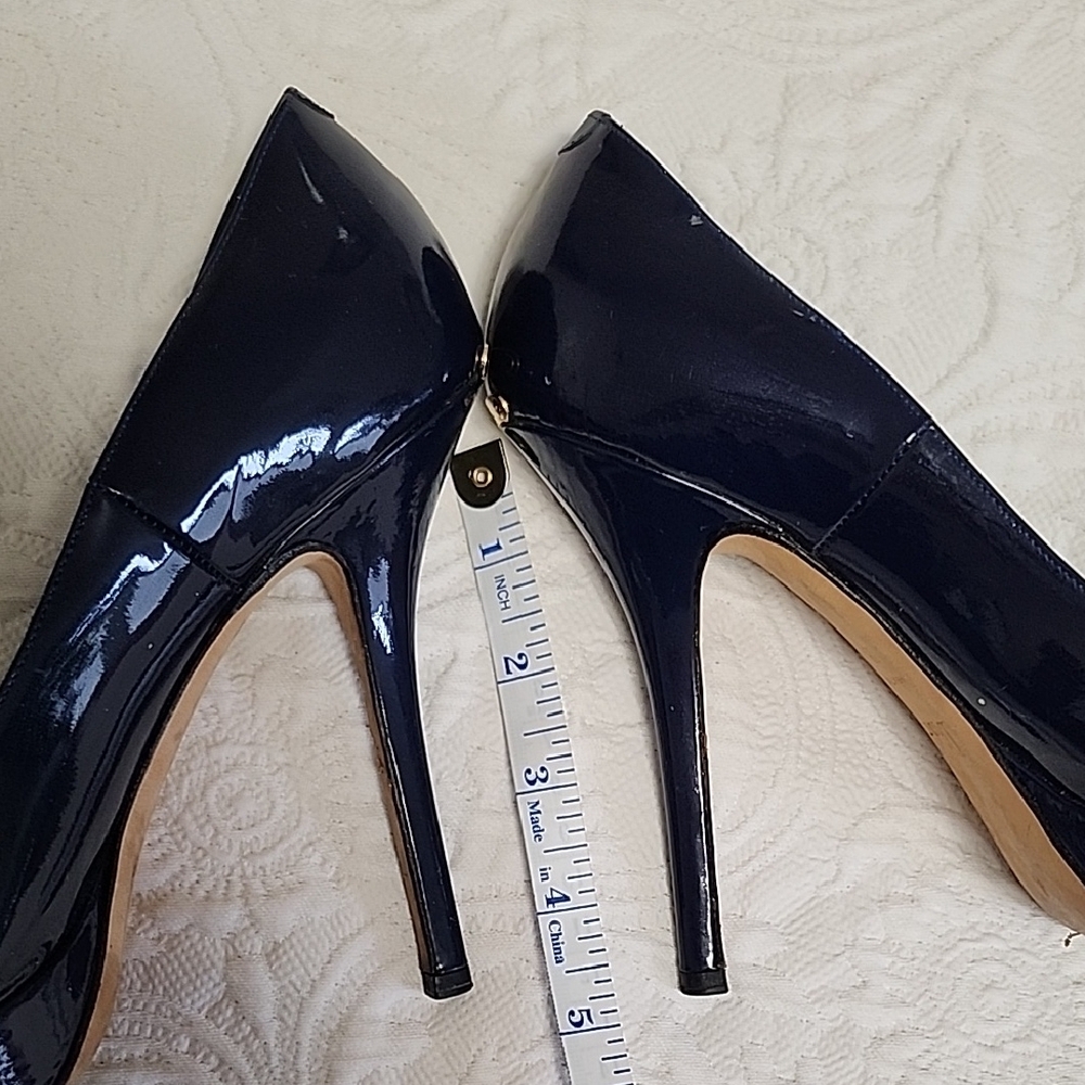Blue Patent Leather Peep-Toe Heels - Picture 6 of 9
